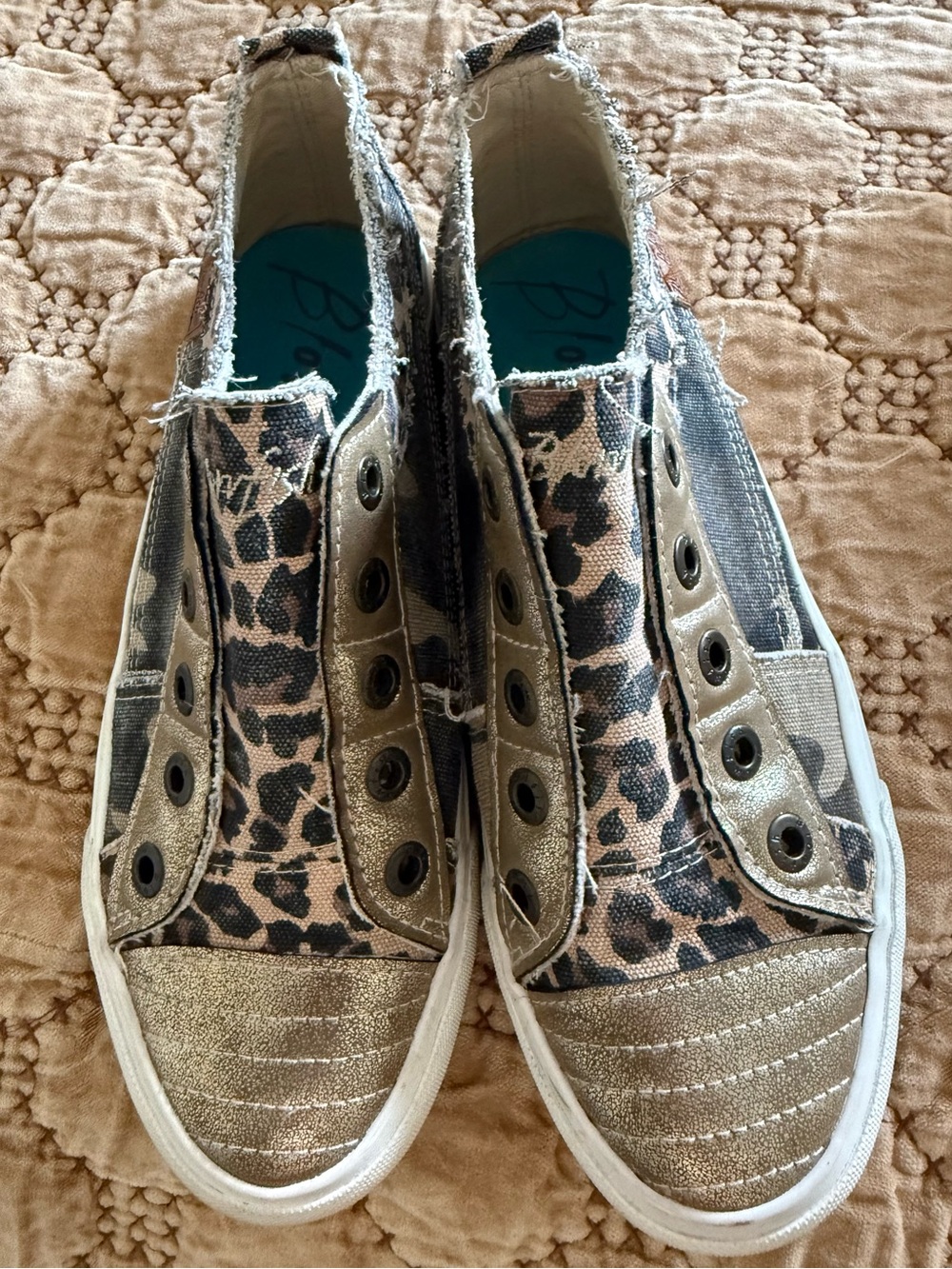 Blowfish Leopard Print Canvas Slip-On Sneakers with Metallic Gold Accents